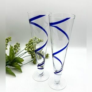 2 -Pier1 Cobalt Blue Swirline Cocktail & Pilsner Glasses